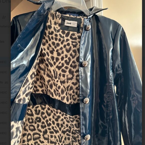 Jane Post XS Navy/Teal Detachable Hood Iconic Princess Rain Slicker Jacket NWT - Picture 5 of 8